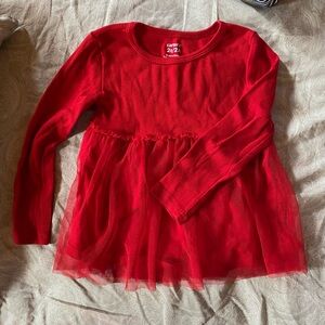Carter's Bright Red Long Sleeve Tulle Hem Top